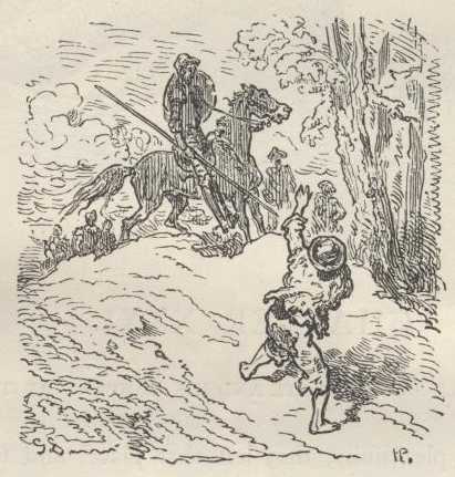 Andrés se aleja de Don Quijote después de contarle que su intervención agravó el castigo recibido.