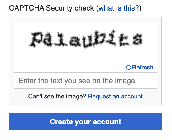 Formulario web con caracteres deformados que una persona debe transcribir para superar un CAPTCHA.