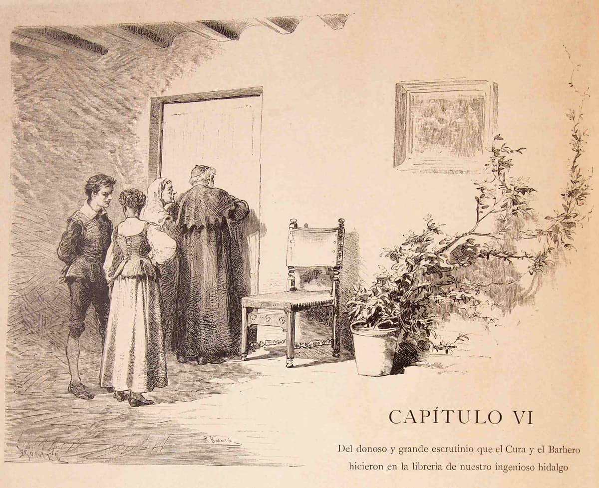 Ilustración histórica del capítulo 6 de la Primera Parte del Quijote.
