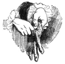 Ilustración de Grandville de la salida de Gulliver de Blefuscu en una embarcación.
