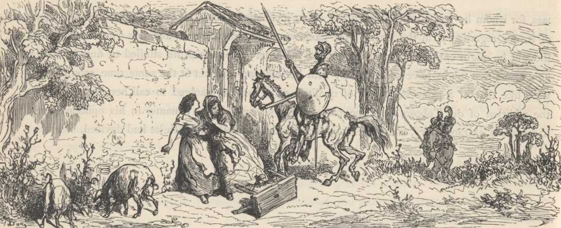 Don Quijote cabalga al amanecer en su primera salida desde casa.