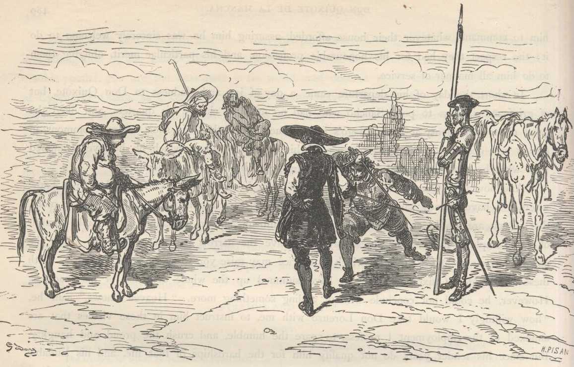 Ilustración de Gustave Doré vinculada al capítulo 19 de la Segunda Parte de Don Quijote; funciona como referencia visual del capítulo y no necesariamente de cada detalle de «La discreción era gramática del buen lenguaje».