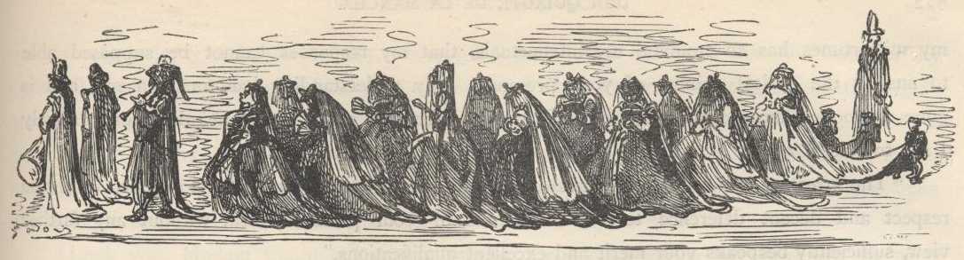 Ilustración de Gustave Doré vinculada al capítulo 38 de la Segunda Parte de Don Quijote; funciona como referencia visual del capítulo y no necesariamente de cada detalle de «La condesa Trifaldi entró convertida en figura matemática».