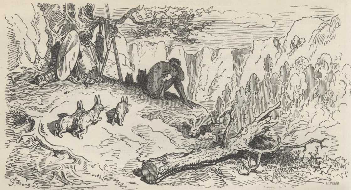 Don Quijote permanece solo sobre una alta peña de Sierra Morena mientras reflexiona sobre su penitencia.