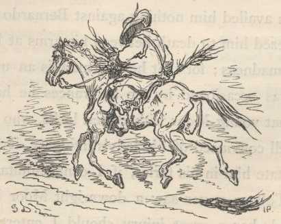 Sancho se aleja montado mientras Don Quijote queda en Sierra Morena cumpliendo su penitencia.