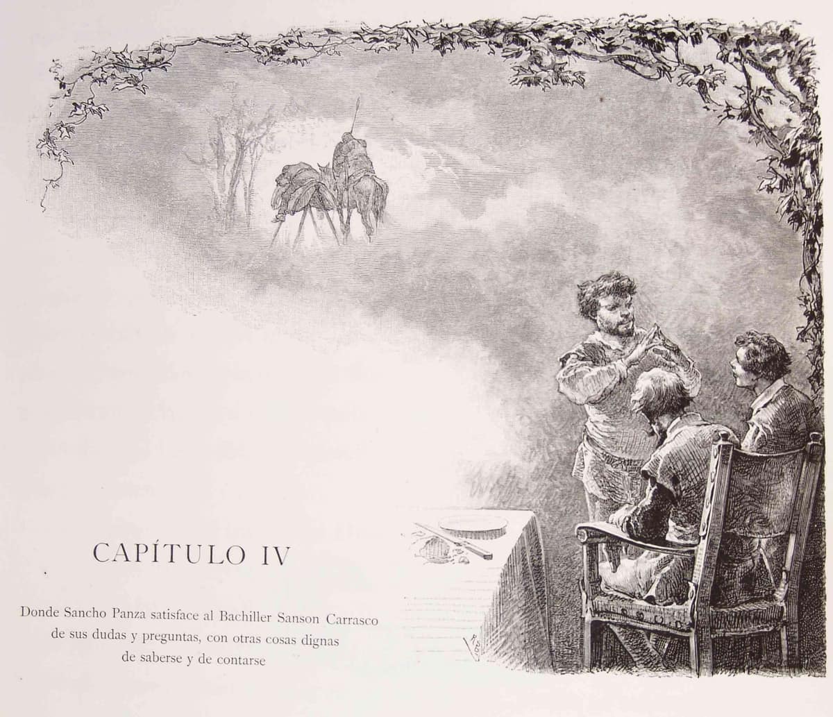 Ilustración histórica del capítulo 4 de la Segunda Parte del Quijote.