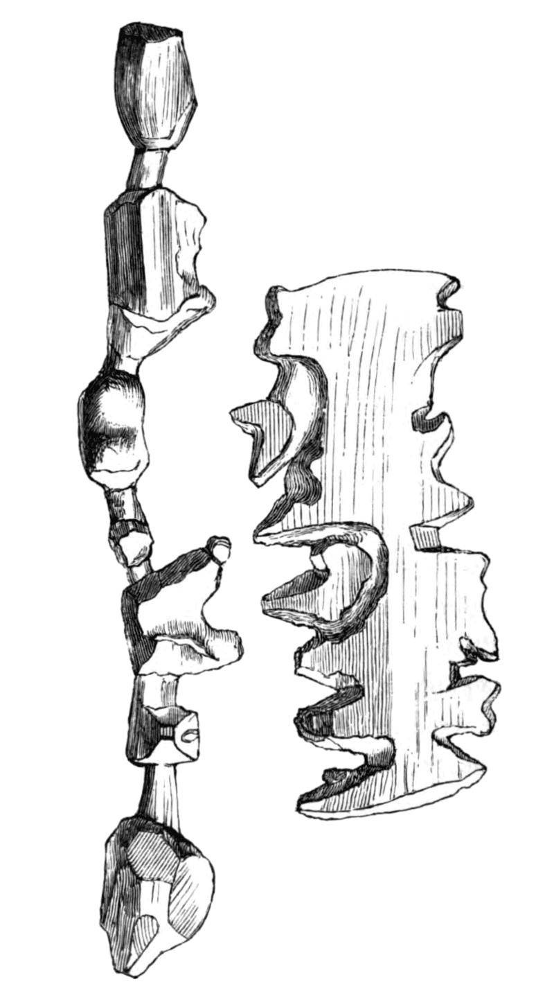 Dibujo en blanco y negro de tres mapas de madera inuit de la costa oriental de Groenlandia.