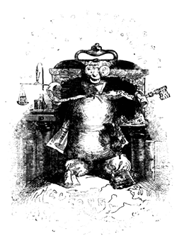 Grabado de Grandville situado junto al capítulo donde Gulliver describe ministros y gobierno.