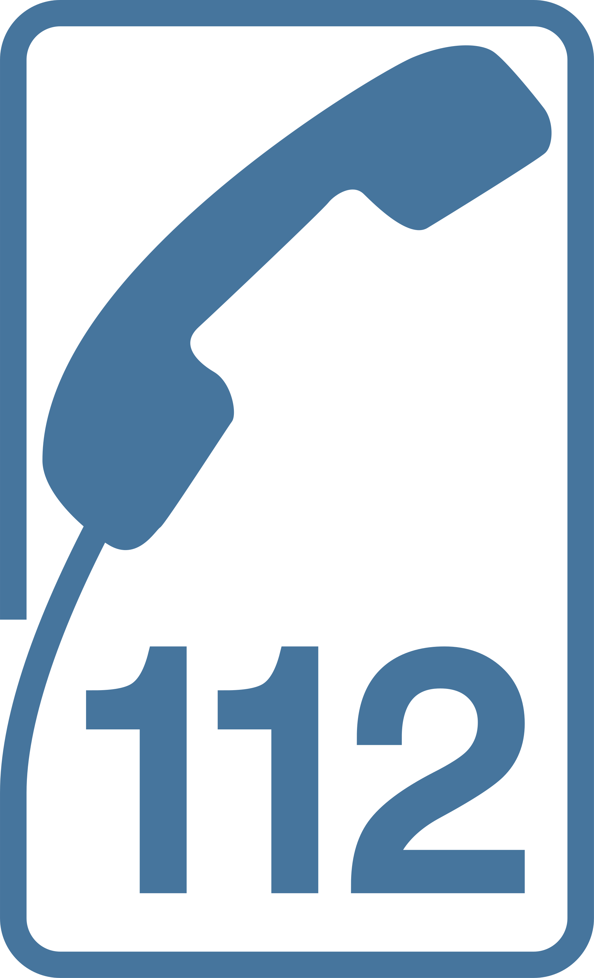 Símbolo azul del número de emergencias 112 acompañado de un teléfono y la palabra SOS.