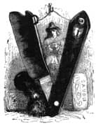 Ilustración de Grandville al inicio del capítulo VI de Brobdingnag, usada como contexto de los objetos y experimentos de Gulliver.