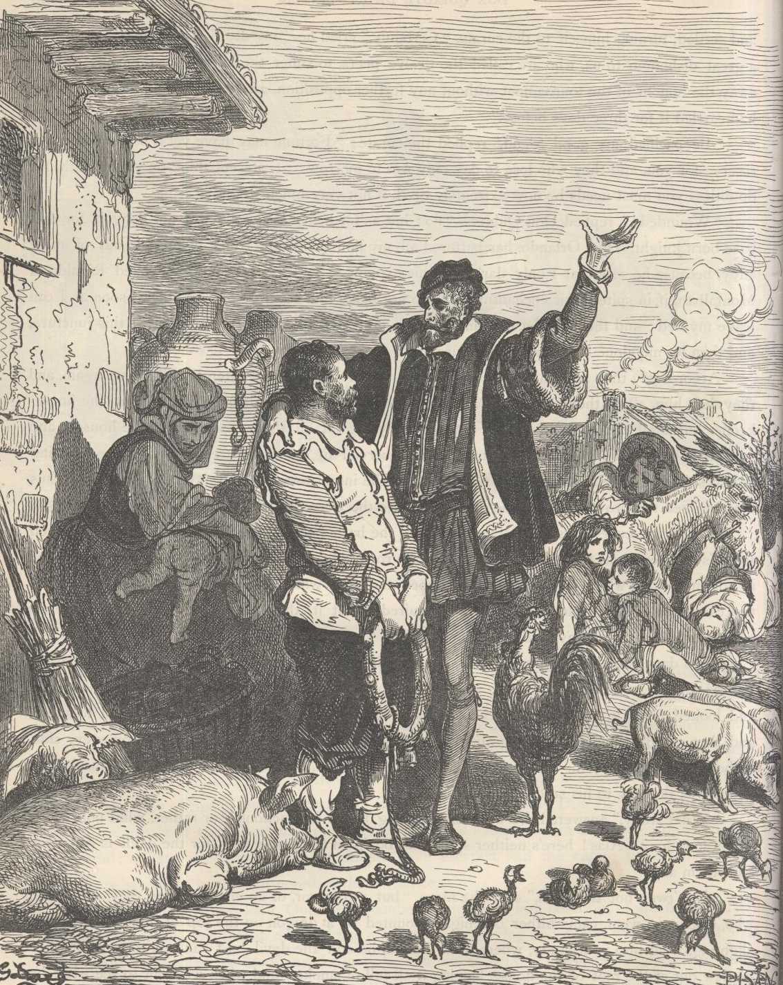 Sancho Panza con su asno durante la segunda salida junto a Don Quijote.