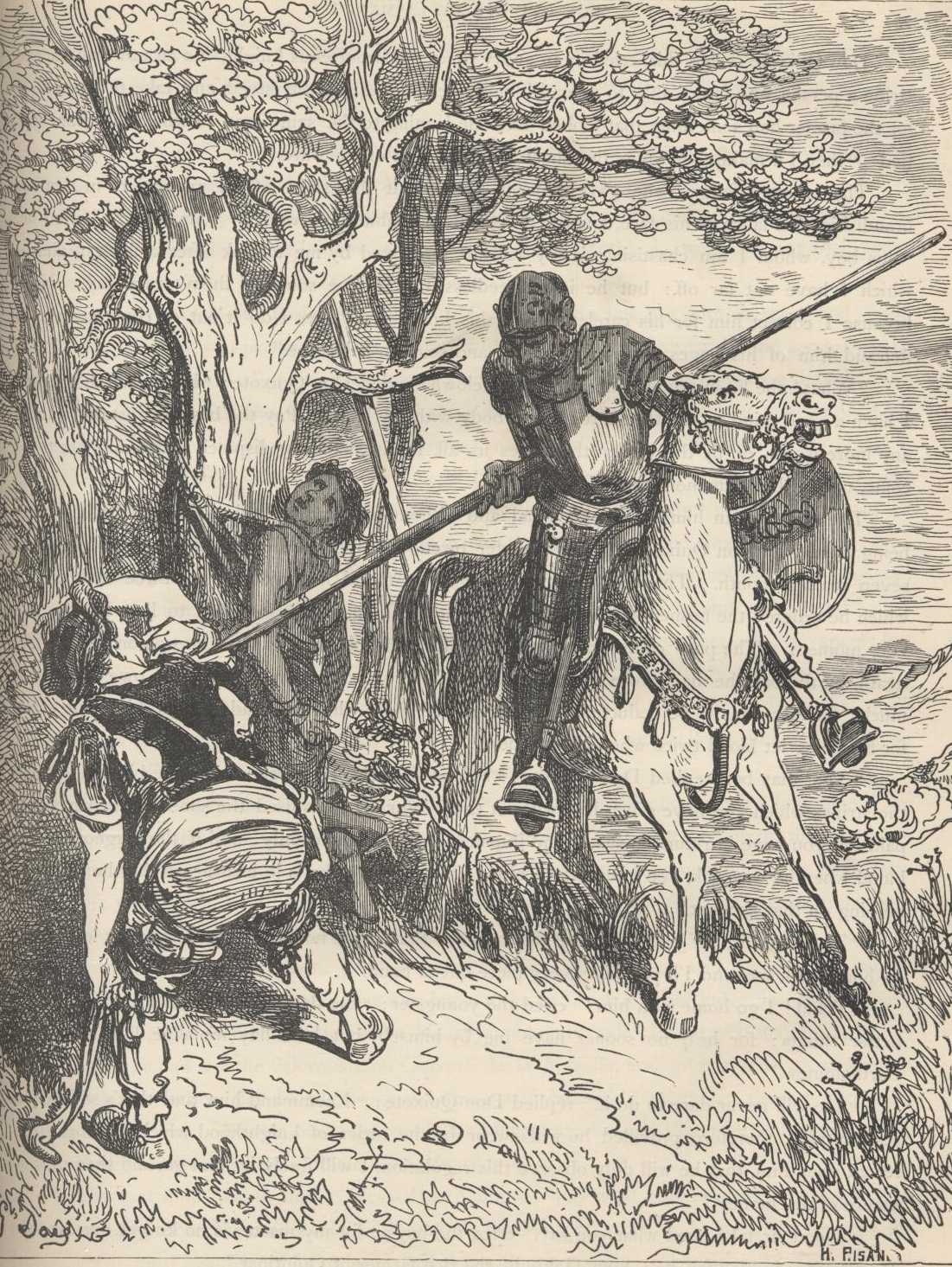 Don Quijote habla con Juan Haldudo y Andrés en el episodio del capítulo IV.
