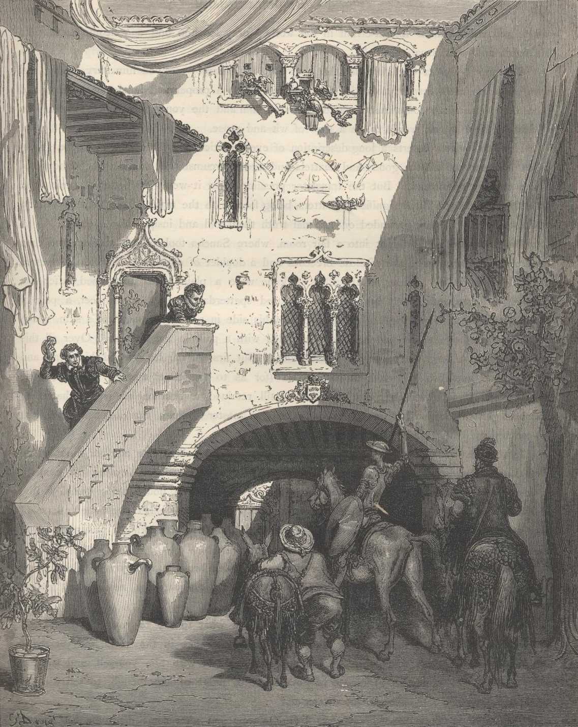 Don Quijote es recibido en la casa de Don Diego por la familia y Don Lorenzo.