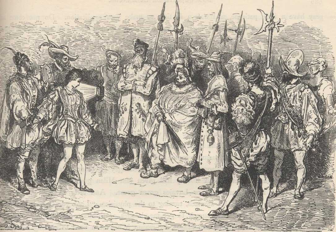 Ilustración de Gustave Doré del capítulo 49 de la Segunda Parte de Don Quijote, usada como referencia visual del mismo capítulo; no representa necesariamente la escena exacta de «Sancho entendió que al juez le piden ser de bronce».