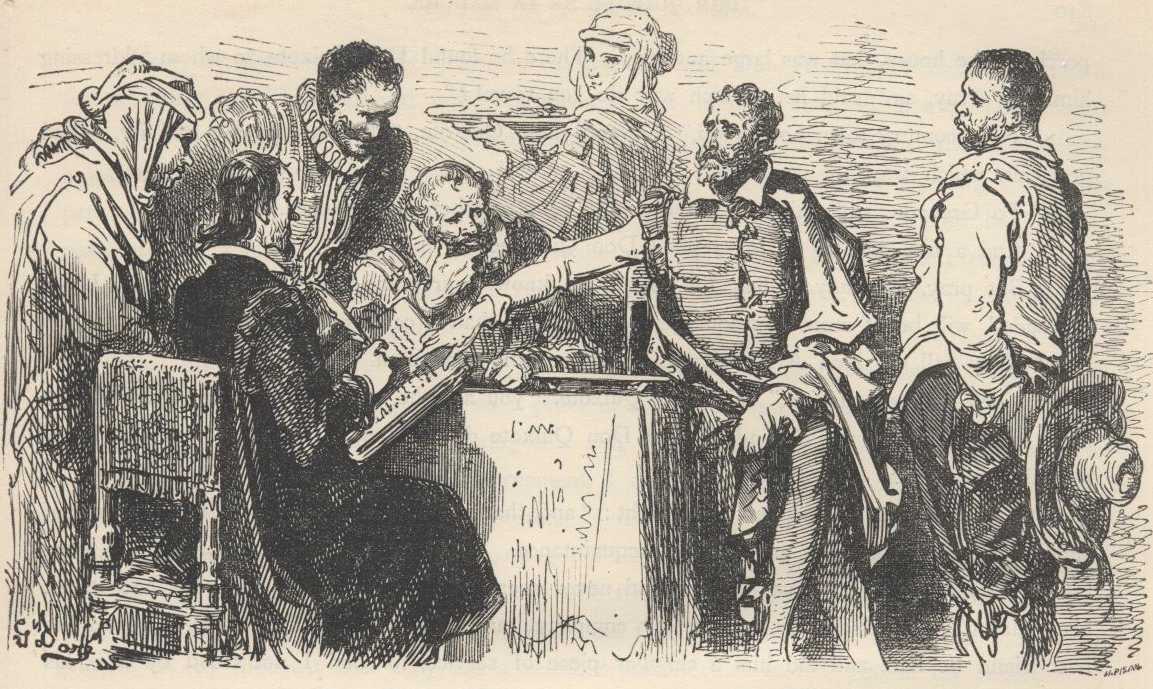 Don Quijote y Sancho conversan con Don Álvaro Tarfe en la venta durante el capítulo 72. Se usa como referencia visual del mismo capítulo, no como representación exacta de esta escena.